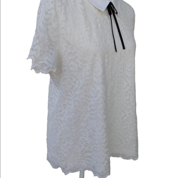 Karl Lagerfeld White Lace Women's Top with Fold Collar and Bow Size Large - Picture 14 of 16